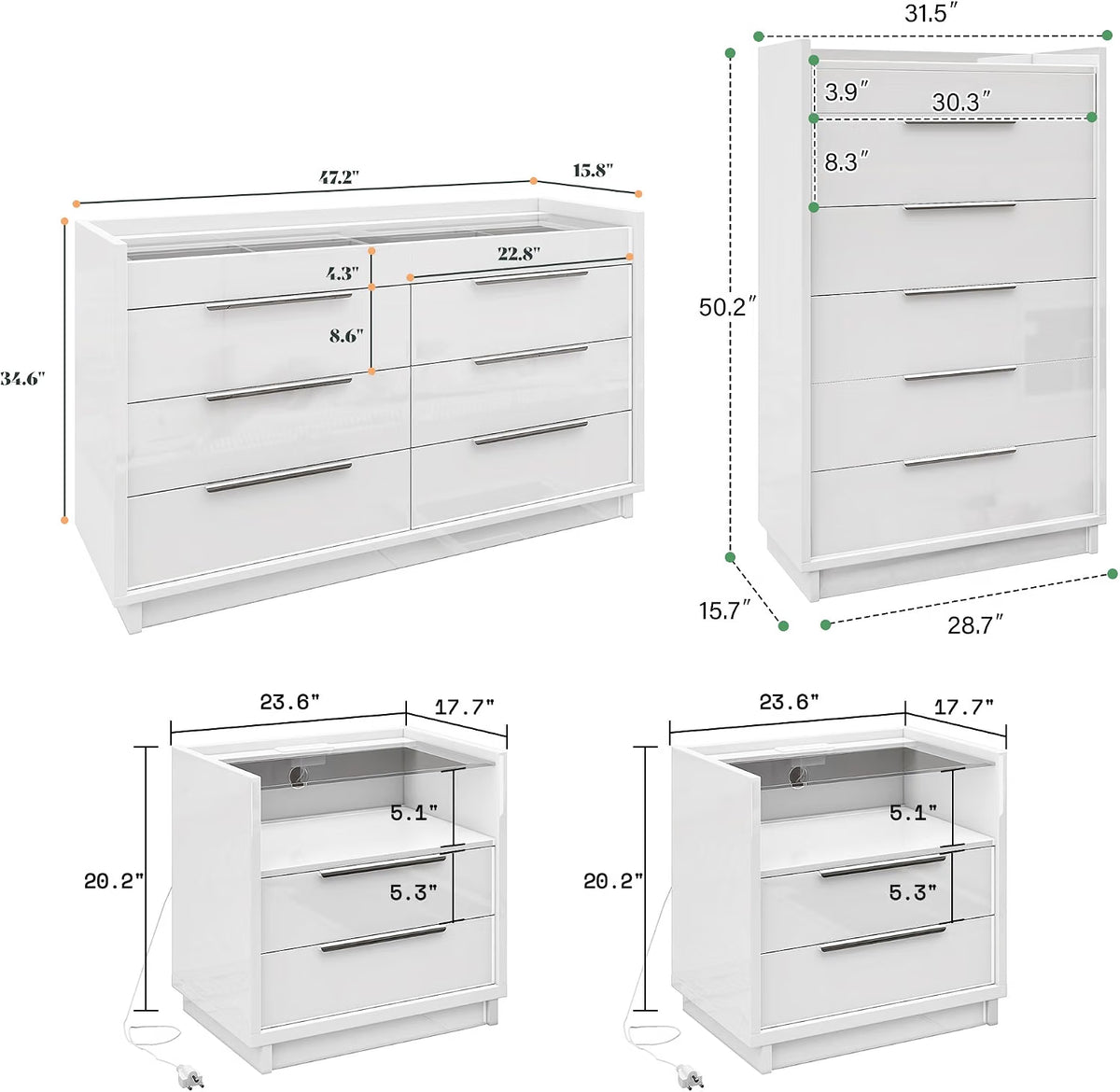 AMERLIFE King Size 5-Piece Modern Bedroom Set