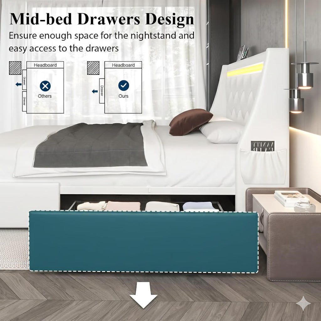 ORCPANIS Queen 5-Piece Bedroom Set with Vanity and Bookshelf