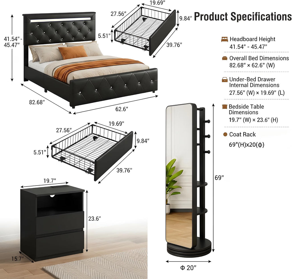 ORCPANIS 4-Piece Queen Bedroom Set with Storage Bed