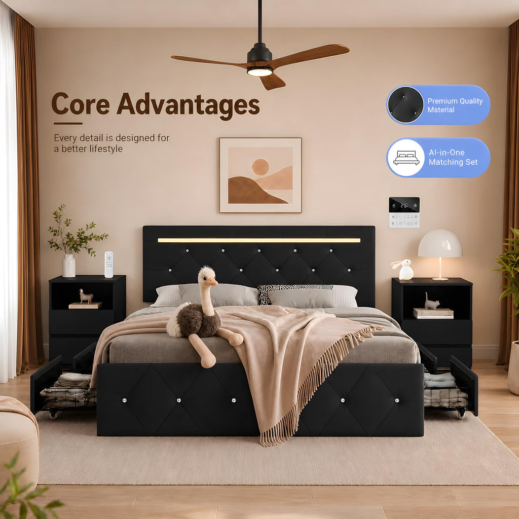 ORCPANIS 4-Piece Queen Bedroom Set with Storage Bed