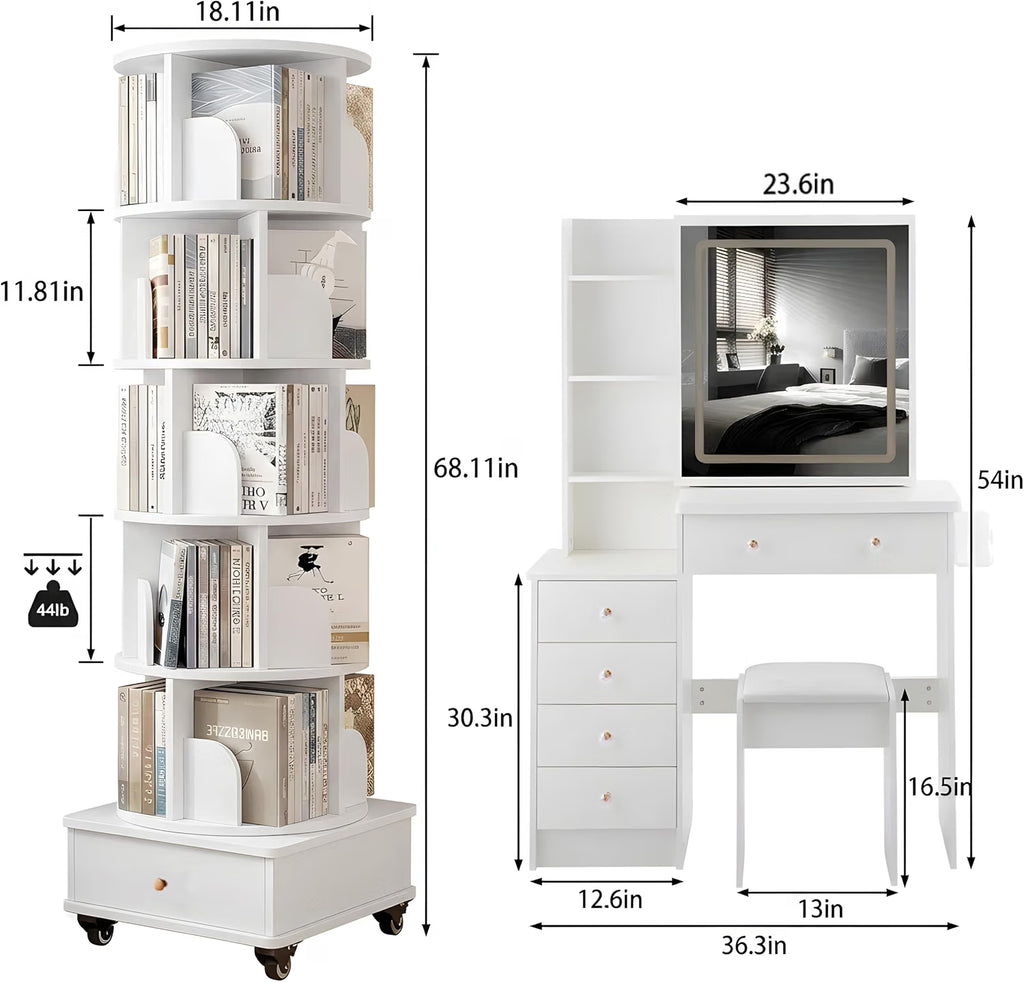 ORCPANIS Queen 5-Piece Bedroom Set with Vanity and Bookshelf