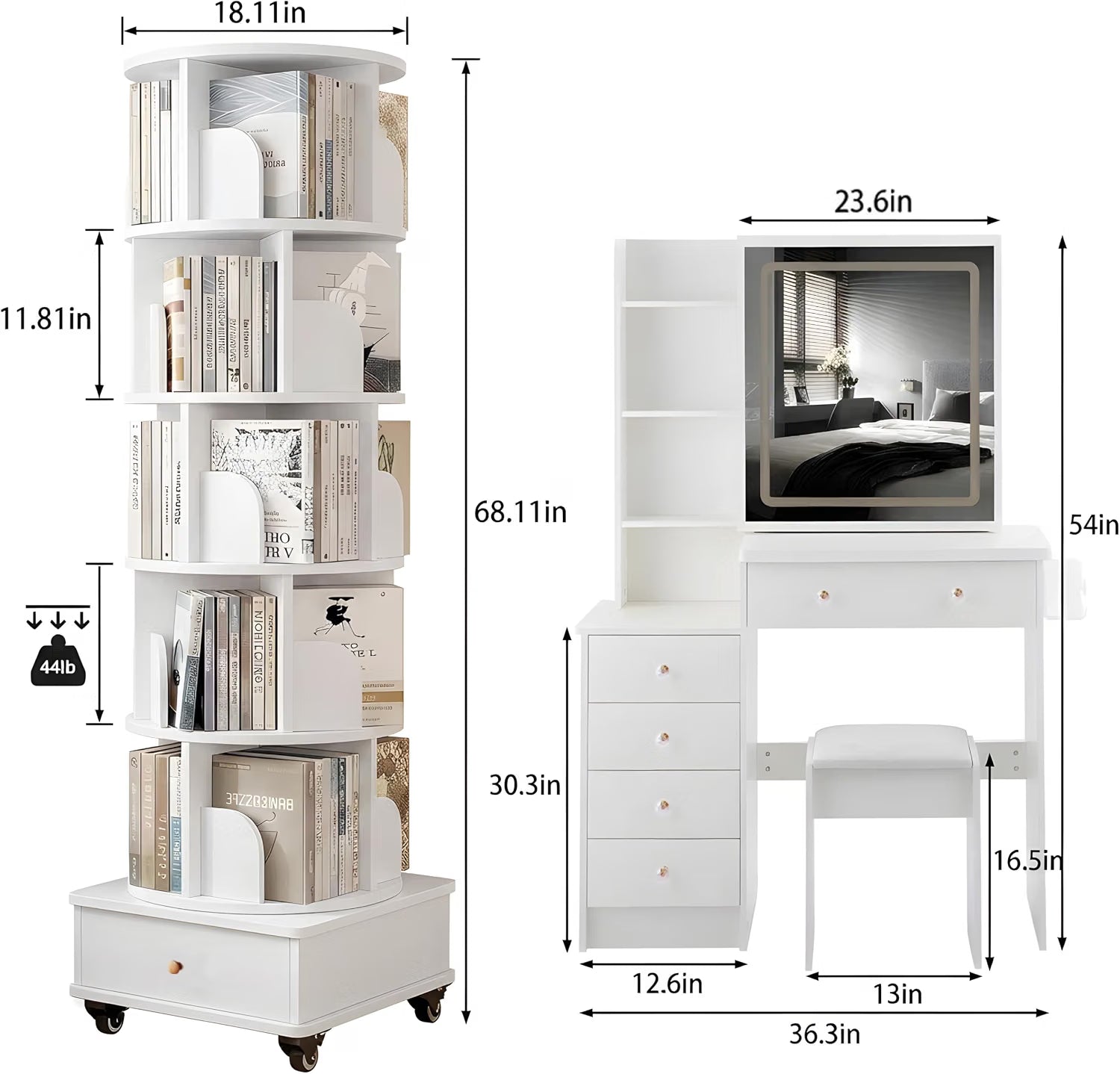 ORCPANIS Queen 5-Piece Bedroom Set with Vanity and Bookshelf