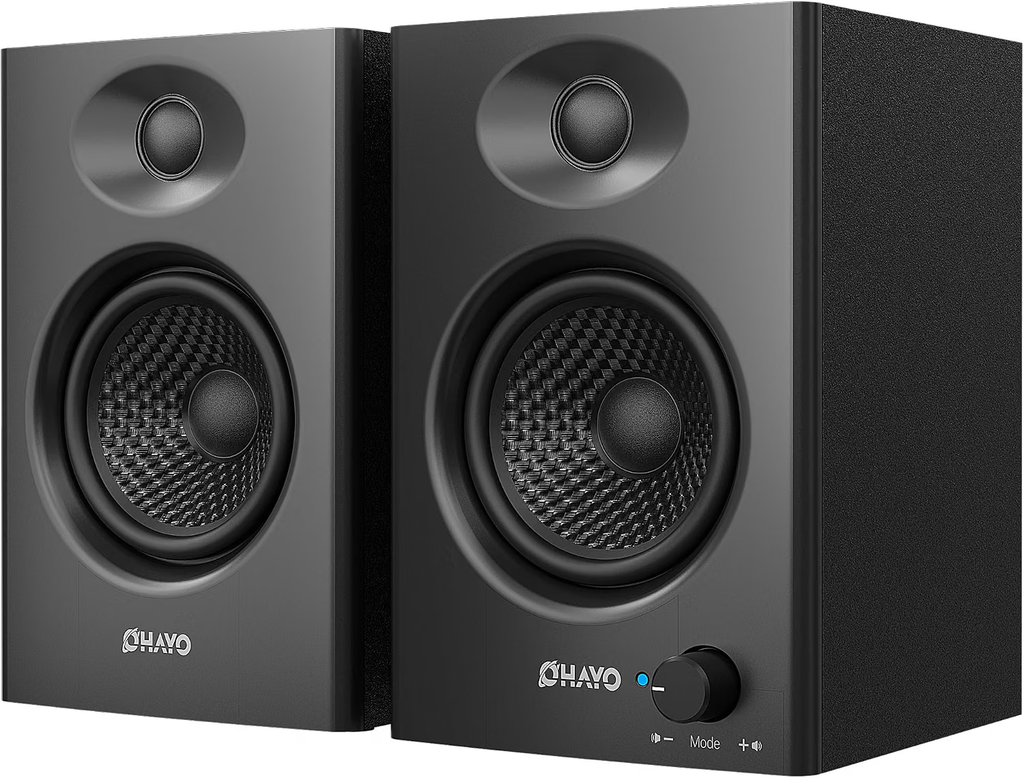 Vista frontal de los altavoces estéreo OHAYO
