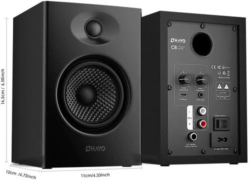 Dimensiones y conexiones traseras de los altavoces OHAYO